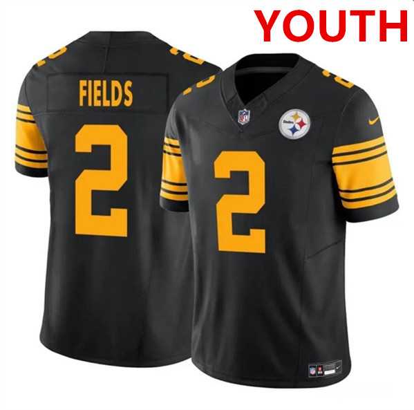 Youth Pittsburgh Steelers #2 Justin Fields Black 2023 F.U.S.E. Color Rush Limited Football Stitched Jersey Dzhi->youth nfl jersey->Youth Jersey